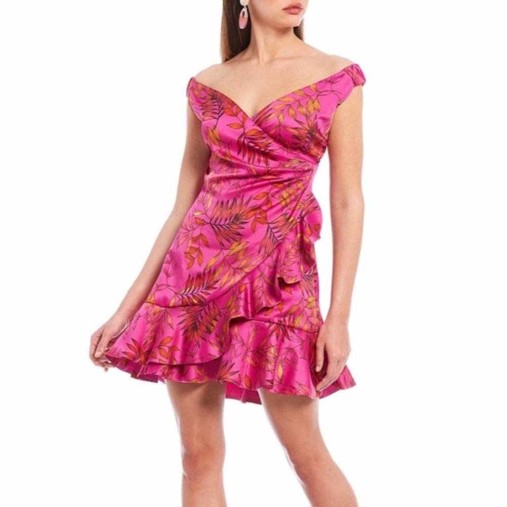 Sachin & Babi Dress Ruffle Leaf Print Mini 14 NWT